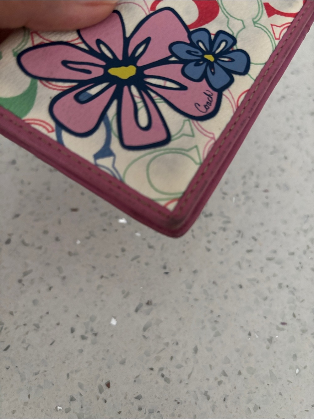 Rare Vintage Coach Multicolor Floral Signature Card Holder Wallet Case Pink Trim - Picture 10 of 13